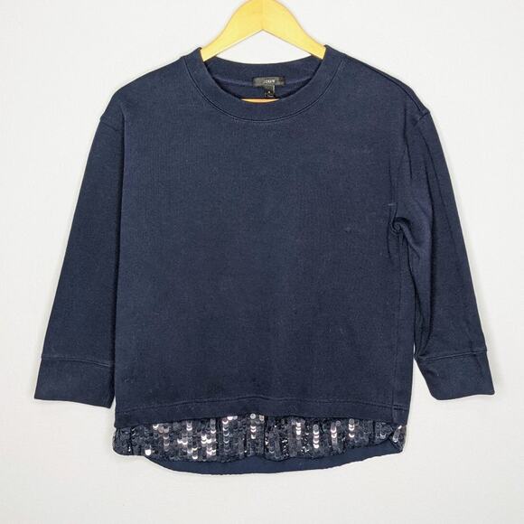J.Crew Women's Navy Blue Sequin Trim Sweatshirt S - Picture 1 of 7